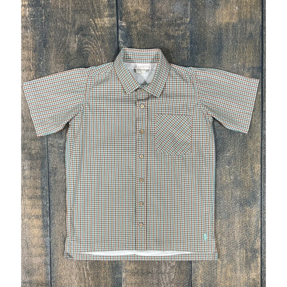 Well Dressed Wolf Boys Size 12 Brown & Light Jade Plaid Dress Shirt!